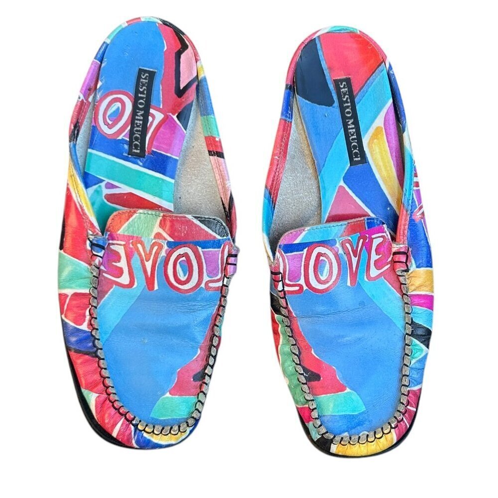 Sesto Meucci Vintage Love Slip On Mules Italian Art to Wear 8.5 M